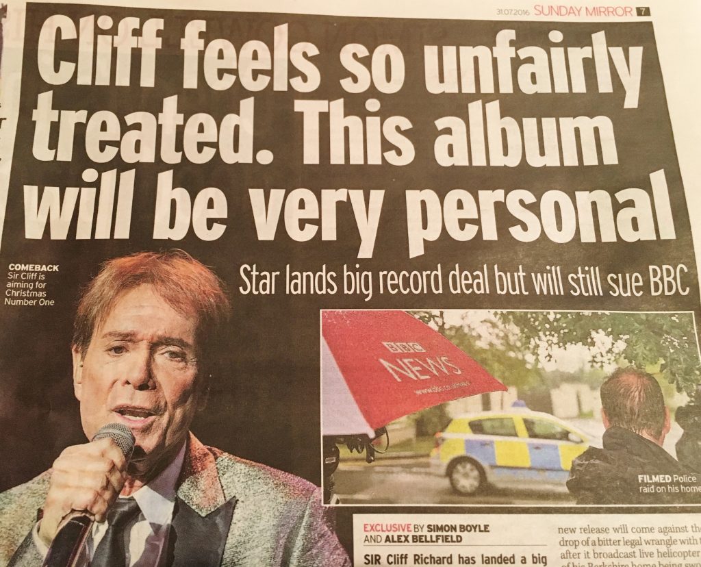 Cliff richard Alex Belfield Mirror Exclusive